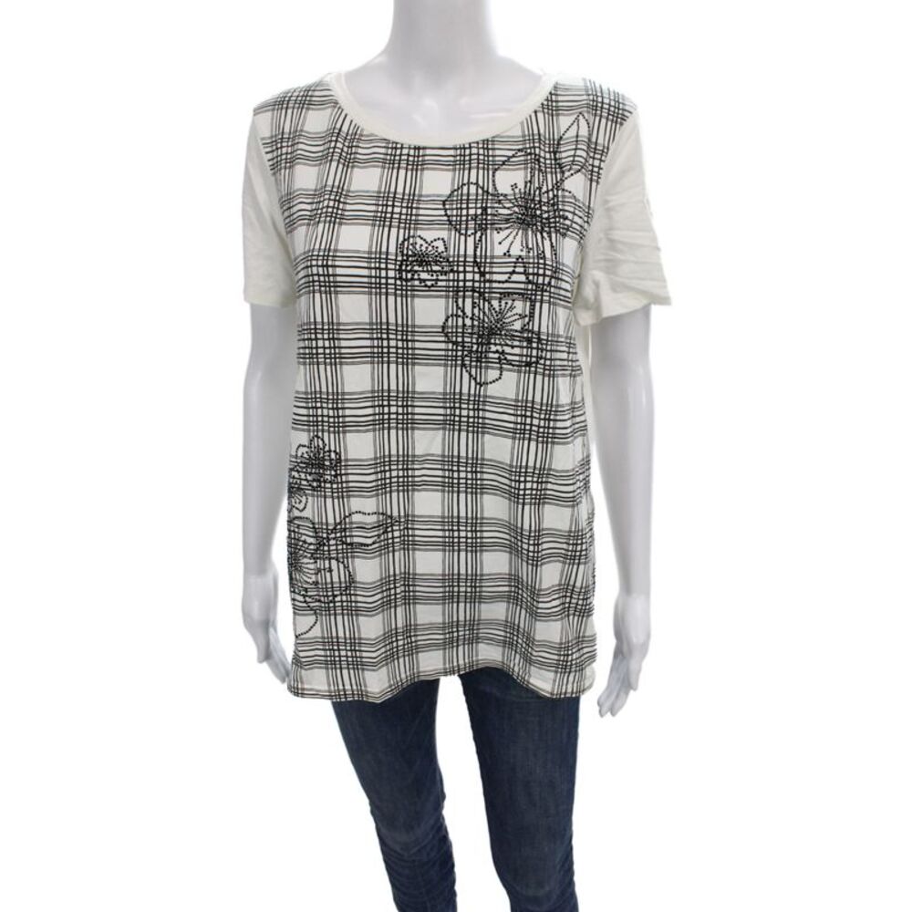 Weekend Max Mara Women Tunic White Plaid Short Sleeve Size XL